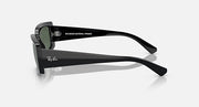 Black sunglasses side view with dark green lenses and slim metal temple