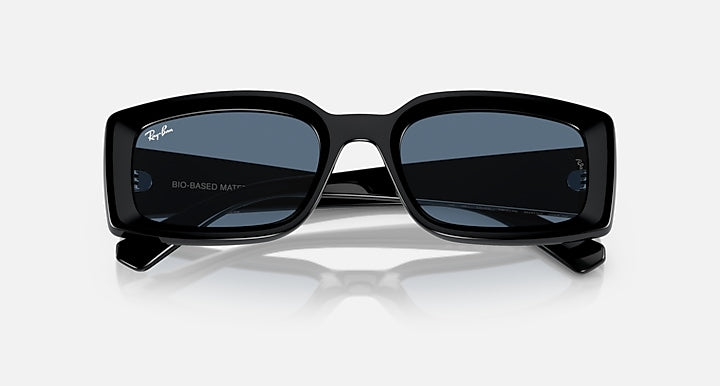 Black square sunglasses with dark blue lenses, slightly angled front view