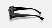 Black sunglasses with dark lenses, side view with Ray-Ban logo