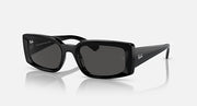 Black square sunglasses with dark grey lenses and slim metal arms