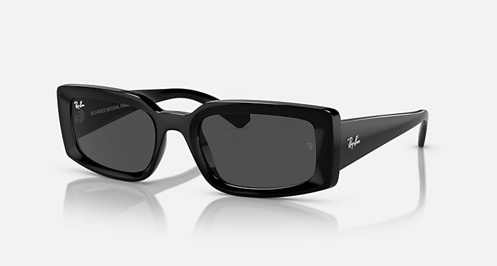 Black square sunglasses with dark grey lenses and slim metal arms