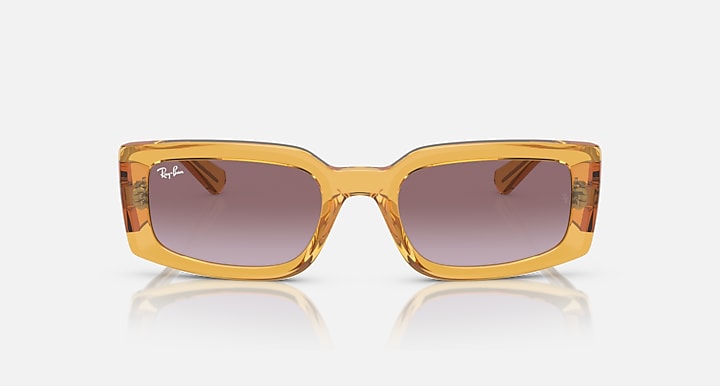 Ray-Ban Kiliane RB4395 sunglasses, amber rectangular frame with purple-brown lenses