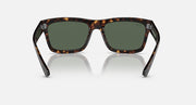 Ray-Ban sunglasses with tortoiseshell frame, dark green lenses, and metal hinge accents