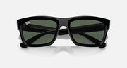 Ray-Ban sunglasses with black frame and dark green lenses, close front view