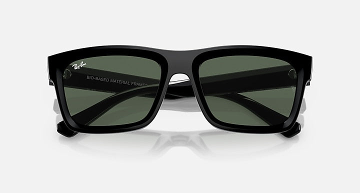 Ray-Ban sunglasses with black frame and dark green lenses, close front view