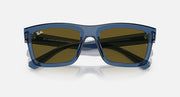 Ray-Ban sunglasses with blue frame and dark brown lenses, front view