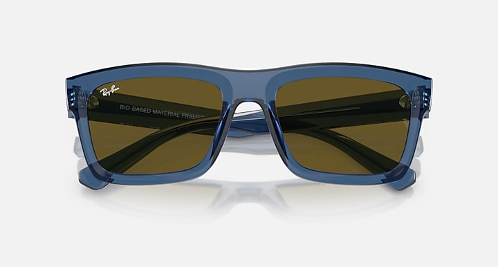 Ray-Ban sunglasses with blue frame and dark brown lenses, front view