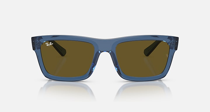 Ray-Ban sunglasses with blue frame and brown lenses, front view
