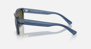 Ray-Ban sunglasses with blue frame, side profile with curved temple