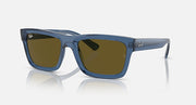 Ray-Ban sunglasses with blue frame and brown lenses, low-bridge square style
