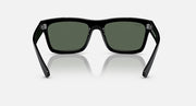Black square sunglasses with dark green lenses and small crystal accents