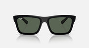 Black square sunglasses with dark green lenses, straight-on view