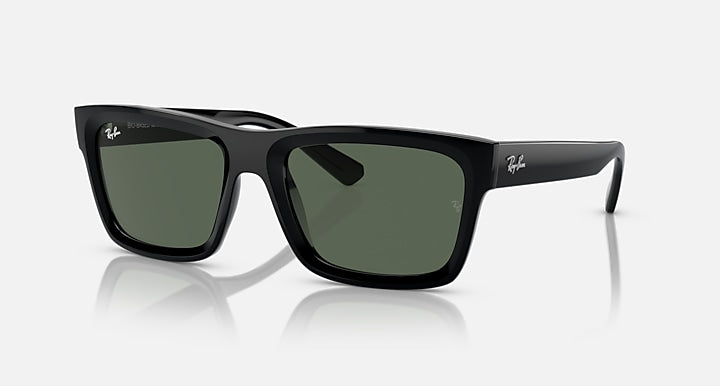 Black square sunglasses with dark green lenses, front view
