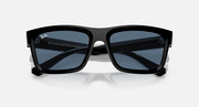 Black rectangular sunglasses with dark blue lenses, front close-up view.