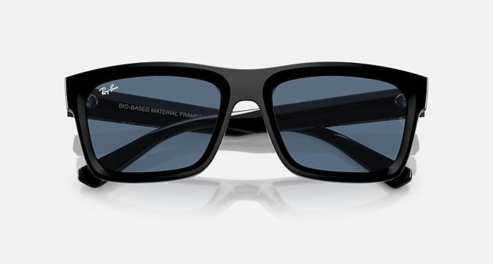 Black rectangular sunglasses with dark blue lenses, front close-up view.