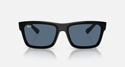 Black rectangular sunglasses with dark blue tinted lenses, front view.