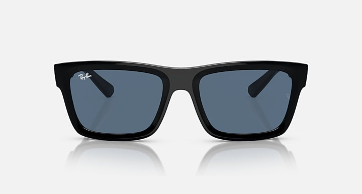 Black rectangular sunglasses with dark blue tinted lenses, front view.
