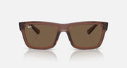 Transparent brown rectangular sunglasses with brown lenses, front view.