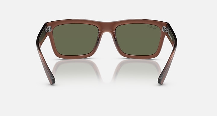 Transparent brown square sunglasses with dark green lenses, front view