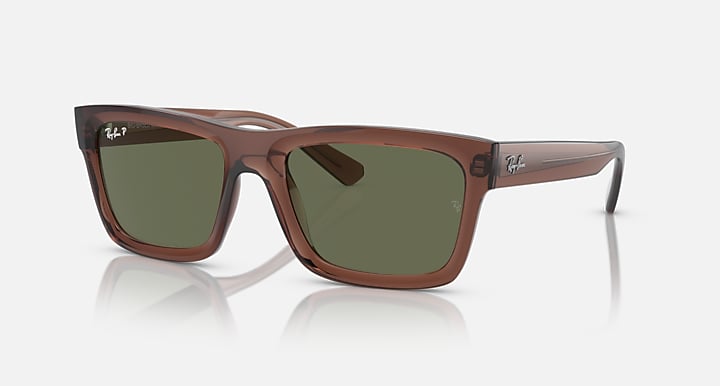 Transparent brown square sunglasses with dark green lenses, front view
