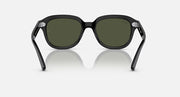 Ray-Ban Erik low-bridge sunglasses with dark frame and green-tinted lenses, front view