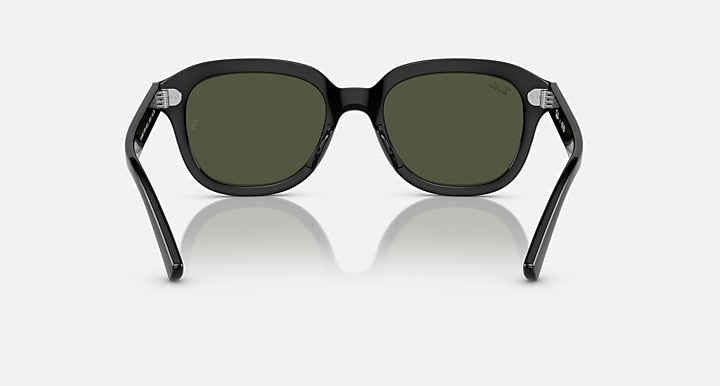 Ray-Ban Erik low-bridge sunglasses with dark frame and green-tinted lenses, front view