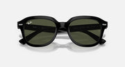 Ray-Ban Erik low-bridge sunglasses, dark frame with green-tinted lenses, front view