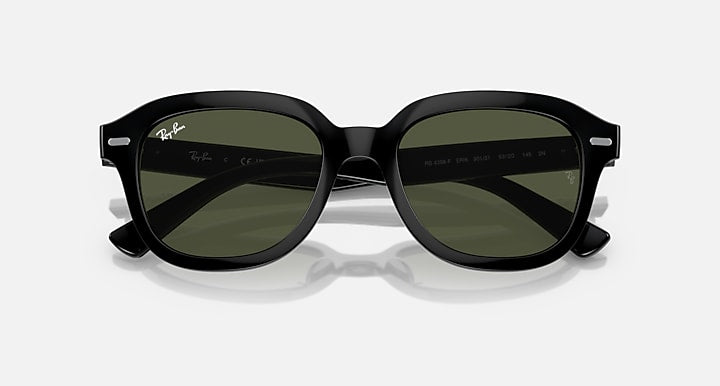 Ray-Ban Erik low-bridge sunglasses, dark frame with green-tinted lenses, front view