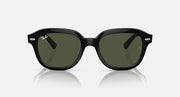 Ray-Ban Erik low-bridge sunglasses with black frame and dark green lenses, front view
