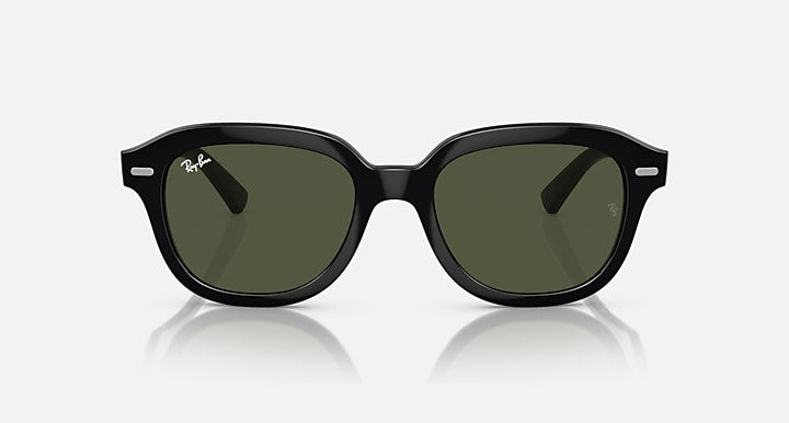 Ray-Ban Erik low-bridge sunglasses with black frame and dark green lenses, front view