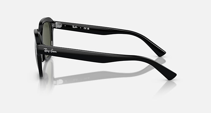Ray-Ban Erik low-bridge sunglasses, side profile with black frame and curved metal arms