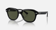 Ray-Ban Erik low-bridge sunglasses in black frame with green-tinted lenses, front view