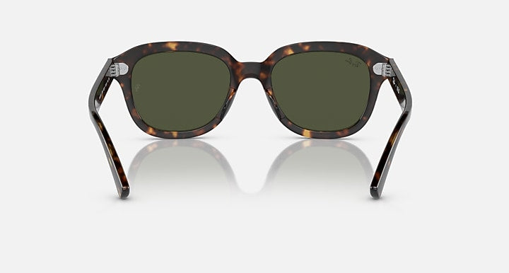 Tortoiseshell Ray-Ban sunglasses with green lenses and metal temple accents