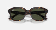 Tortoiseshell Ray-Ban sunglasses with green lenses, signature Ray-Ban logo on arms