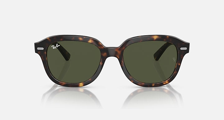 Tortoiseshell Ray-Ban sunglasses with green lenses, round cat-eye shape