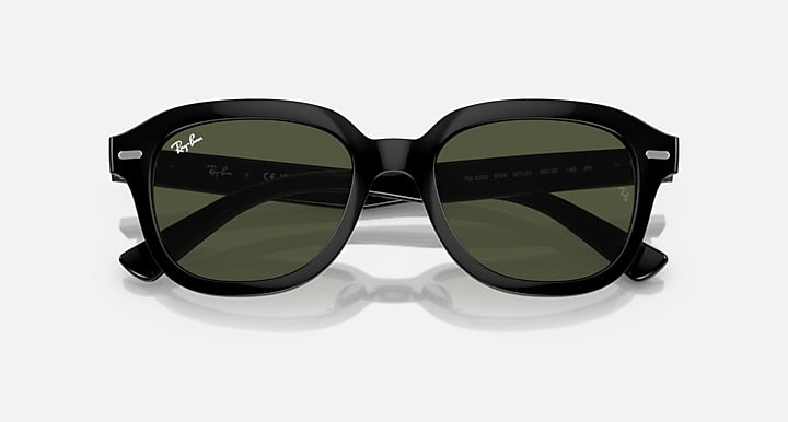 Ray-Ban Erik RB4398 sunglasses front view with green-tinted lenses on black frames