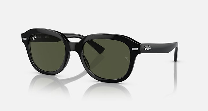 Ray-Ban Erik RB4398 sunglasses with black frames and green-tinted lenses
