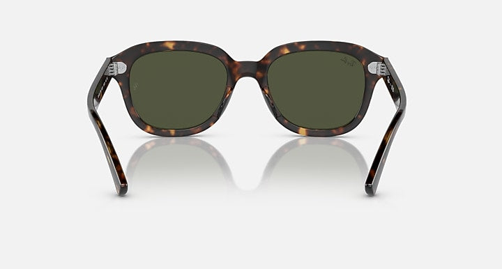 Ray-Ban full-rim sunglasses with dark tortoise frame and green-tinted lenses