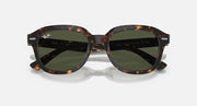 Ray-Ban full-rim sunglasses with dark tortoise frame and green-tinted dark lenses