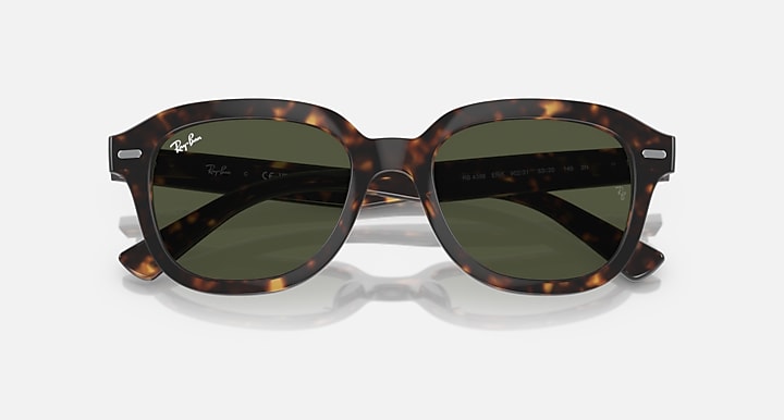 Ray-Ban full-rim sunglasses with dark tortoise frame and green-tinted dark lenses