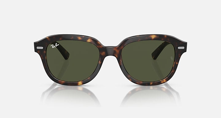 Ray-Ban full-rim sunglasses with dark tortoise frame and green-tinted lenses