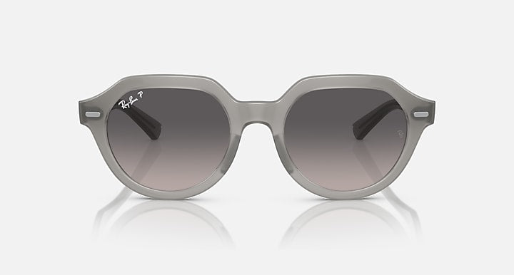 Ray-Ban Gina Low Bridge Fit sunglasses, gray round frames with tinted dark lenses