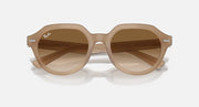 Ray-Ban Gina sunglasses, tan frame with brown shaded lenses, front close view