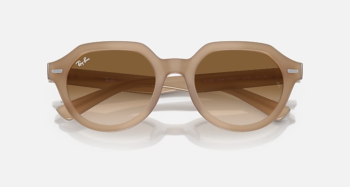Ray-Ban Gina sunglasses, tan frame with brown shaded lenses, front close view