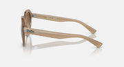 Ray-Ban Gina sunglasses, tan frame with slim arms and brown lenses, side view