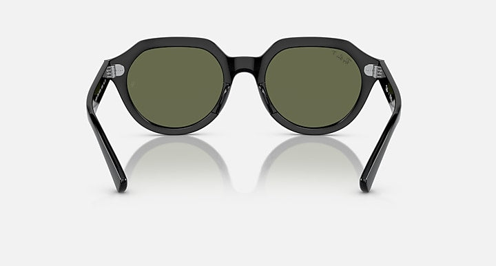 Ray-Ban Gina sunglasses with black frame and round dark green lenses, front view