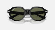 Ray-Ban Gina sunglasses with black frame and dark green gradient lenses, front close view