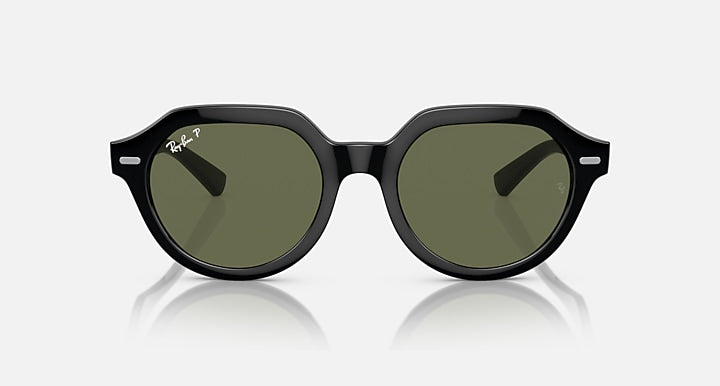 Ray-Ban Gina sunglasses with black full-rim and dark green lenses, front view
