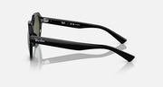Ray-Ban Gina sunglasses, black frame with angled temples and dark green lenses, side view