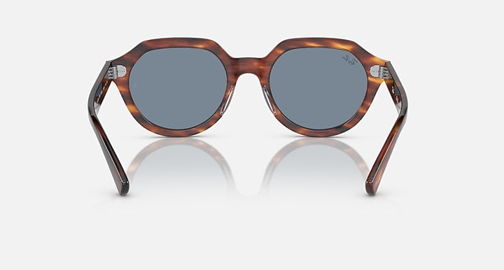 Ray-Ban Gina round sunglasses front view with tortoiseshell brown frame and blue-gray lenses